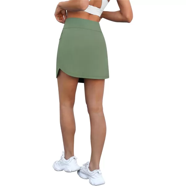 LouKeith Golf Skirts for Women Tennis Skirt with Zipper Pockets High Waisted Running Casual Athletic Skorts Builtin ShortsGreen