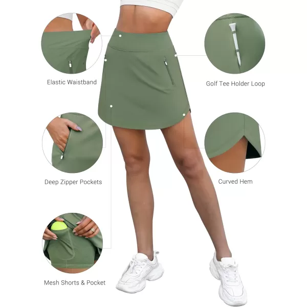 LouKeith Golf Skirts for Women Tennis Skirt with Zipper Pockets High Waisted Running Casual Athletic Skorts Builtin ShortsGreen