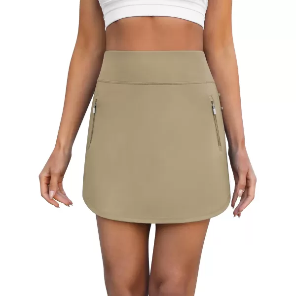 LouKeith Golf Skirts for Women Tennis Skirt with Zipper Pockets High Waisted Running Casual Athletic Skorts Builtin ShortsKhaki