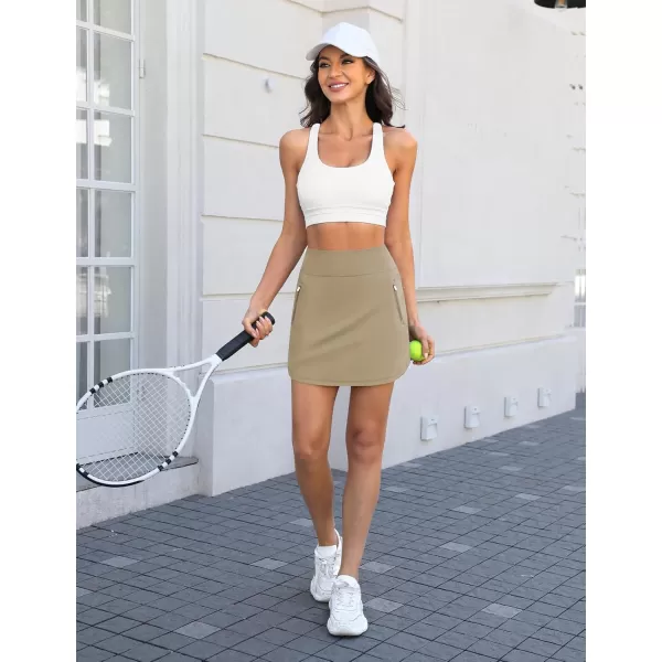 LouKeith Golf Skirts for Women Tennis Skirt with Zipper Pockets High Waisted Running Casual Athletic Skorts Builtin ShortsKhaki