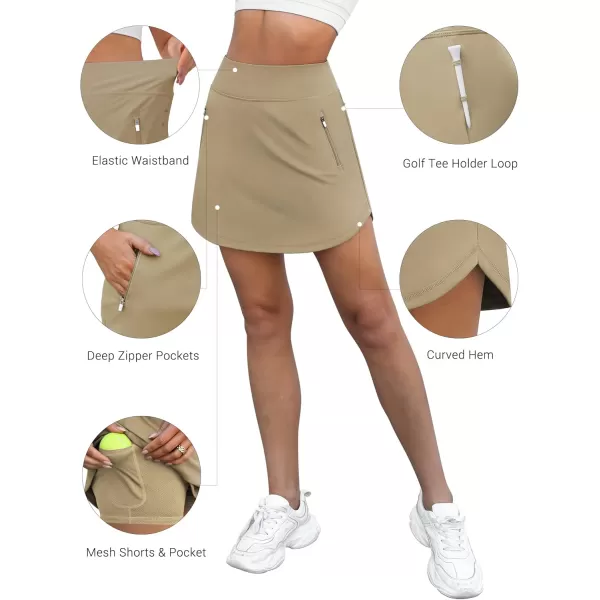 LouKeith Golf Skirts for Women Tennis Skirt with Zipper Pockets High Waisted Running Casual Athletic Skorts Builtin ShortsKhaki