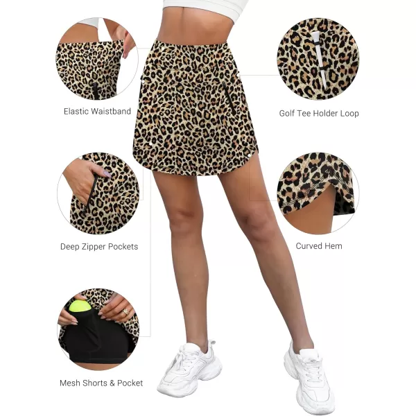 LouKeith Golf Skirts for Women Tennis Skirt with Zipper Pockets High Waisted Running Casual Athletic Skorts Builtin ShortsLeopard