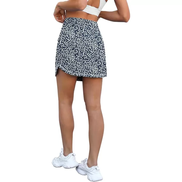 LouKeith Golf Skirts for Women Tennis Skirt with Zipper Pockets High Waisted Running Casual Athletic Skorts Builtin ShortsPattern 1white Leaves