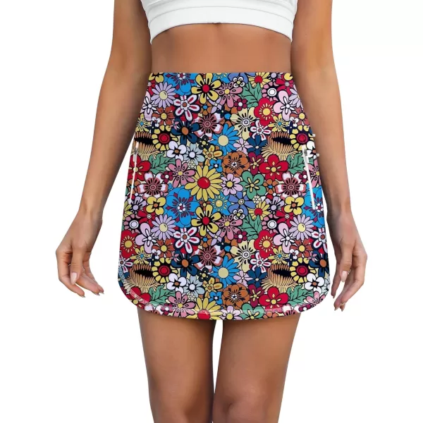 LouKeith Golf Skirts for Women Tennis Skirt with Zipper Pockets High Waisted Running Casual Athletic Skorts Builtin ShortsPattern 3colorful Flowers