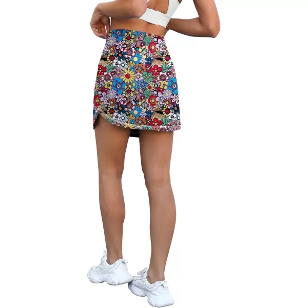 LouKeith Golf Skirts for Women Tennis Skirt with Zipper Pockets High Waisted Running Casual Athletic Skorts Builtin ShortsPattern 3colorful Flowers