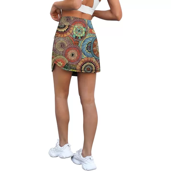 LouKeith Golf Skirts for Women Tennis Skirt with Zipper Pockets High Waisted Running Casual Athletic Skorts Builtin ShortsPattern 4bohemian Circle