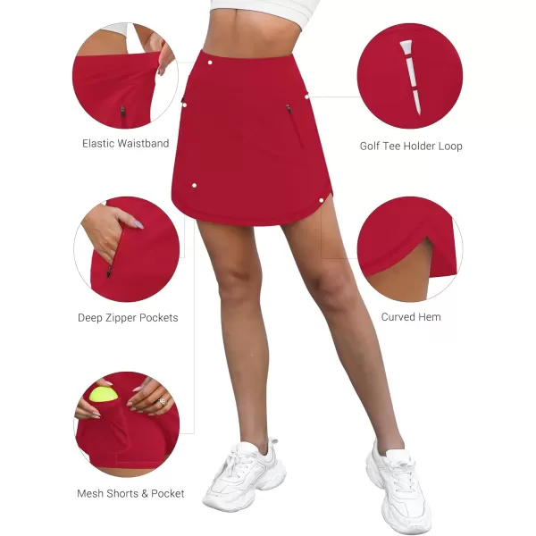 LouKeith Golf Skirts for Women Tennis Skirt with Zipper Pockets High Waisted Running Casual Athletic Skorts Builtin ShortsRed