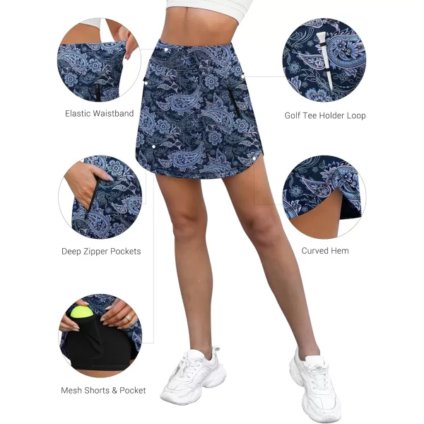 LouKeith Golf Skirts for Women Tennis Skirt with Zipper Pockets High Waisted Running Casual Athletic Skorts Builtin ShortsSapphire Print