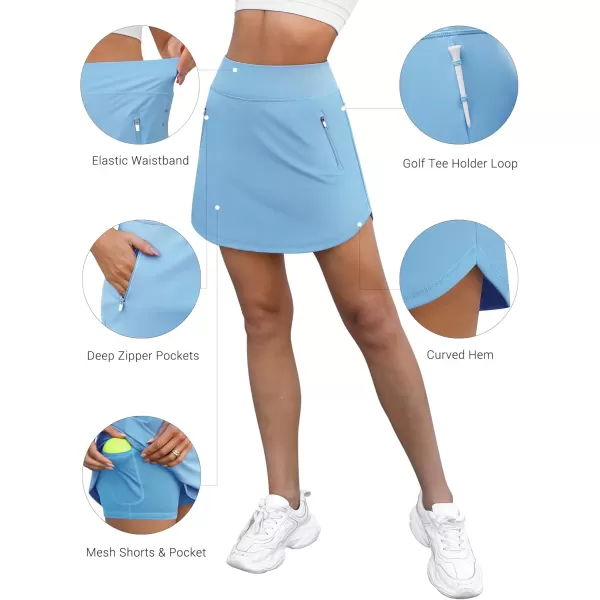 LouKeith Golf Skirts for Women Tennis Skirt with Zipper Pockets High Waisted Running Casual Athletic Skorts Builtin ShortsSky Blue