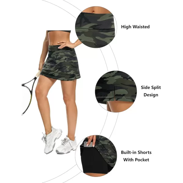 LouKeith Tennis Skirts for Women Golf Athletic Activewear Skorts Mini Summer Workout Running Shorts with PocketsCamo