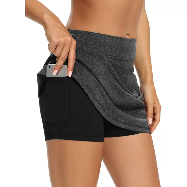 LouKeith Tennis Skirts for Women Golf Athletic Activewear Skorts Mini Summer Workout Running Shorts with PocketsDark Gray