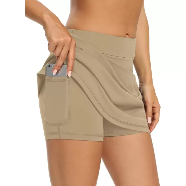 LouKeith Tennis Skirts for Women Golf Athletic Activewear Skorts Mini Summer Workout Running Shorts with PocketsDark Khaki