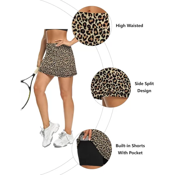 LouKeith Tennis Skirts for Women Golf Athletic Activewear Skorts Mini Summer Workout Running Shorts with PocketsLeopard