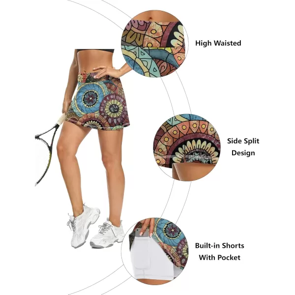 LouKeith Tennis Skirts for Women Golf Athletic Activewear Skorts Mini Summer Workout Running Shorts with PocketsPattern 11bohemian Circle