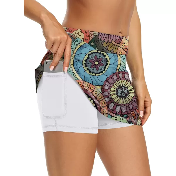 LouKeith Tennis Skirts for Women Golf Athletic Activewear Skorts Mini Summer Workout Running Shorts with PocketsPattern 11bohemian Circle