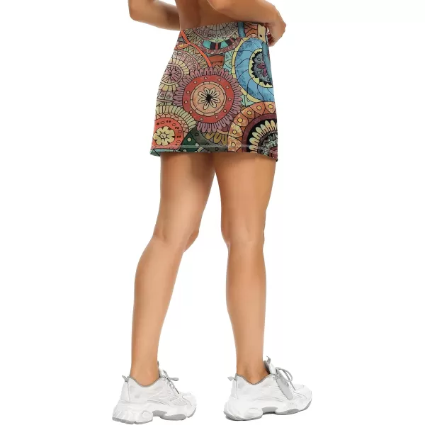 LouKeith Tennis Skirts for Women Golf Athletic Activewear Skorts Mini Summer Workout Running Shorts with PocketsPattern 11bohemian Circle