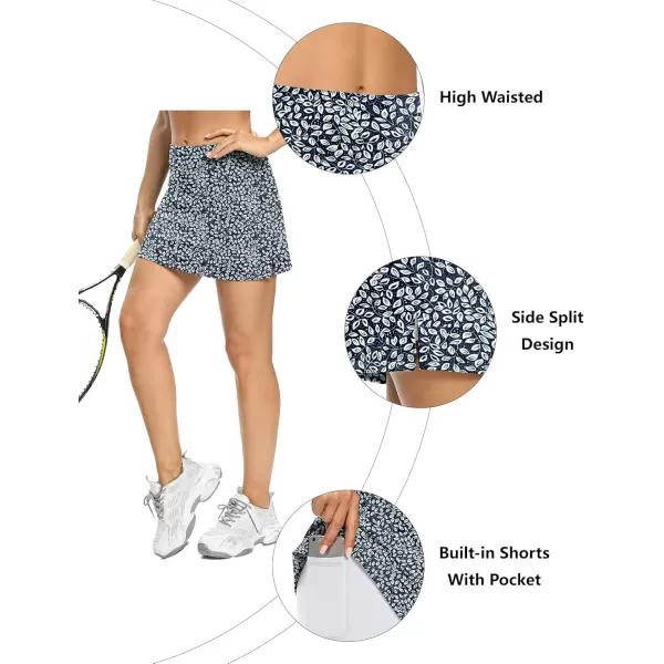 LouKeith Tennis Skirts for Women Golf Athletic Activewear Skorts Mini Summer Workout Running Shorts with PocketsPattern 1white Leaves