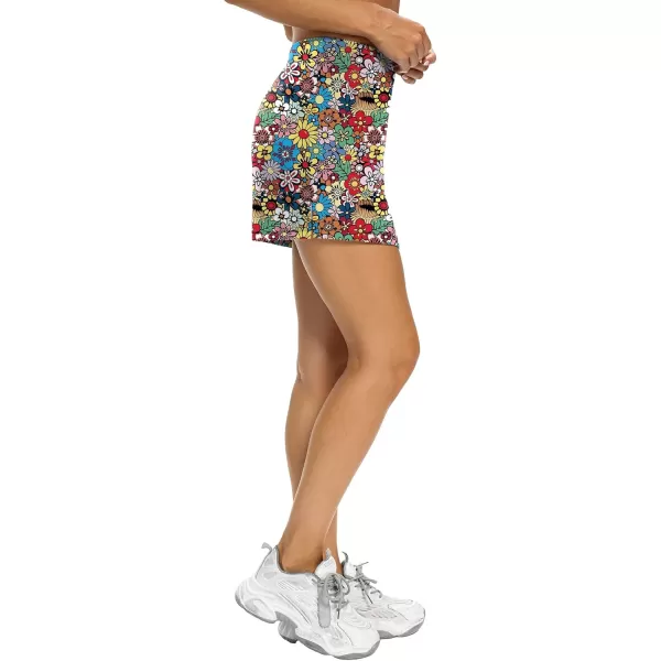LouKeith Tennis Skirts for Women Golf Athletic Activewear Skorts Mini Summer Workout Running Shorts with PocketsPattern 3colorful Flowers