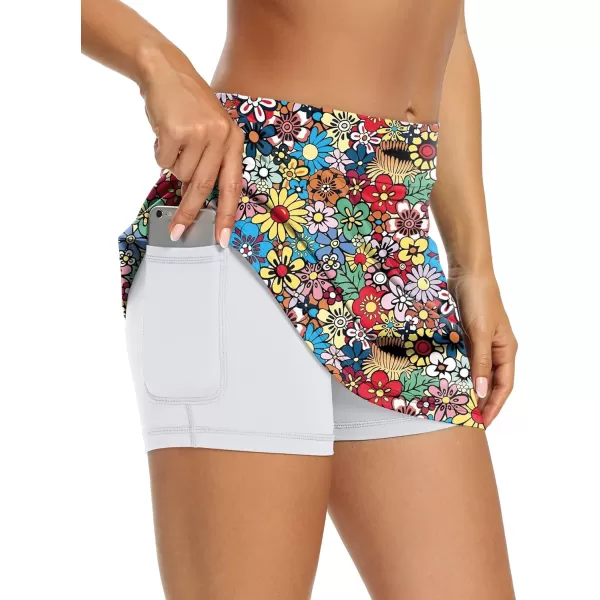 LouKeith Tennis Skirts for Women Golf Athletic Activewear Skorts Mini Summer Workout Running Shorts with PocketsPattern 3colorful Flowers