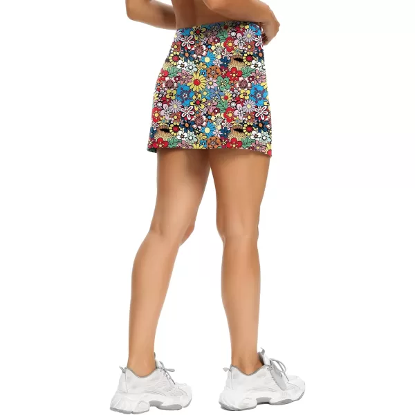 LouKeith Tennis Skirts for Women Golf Athletic Activewear Skorts Mini Summer Workout Running Shorts with PocketsPattern 3colorful Flowers