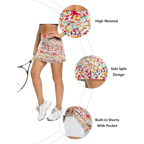 LouKeith Tennis Skirts for Women Golf Athletic Activewear Skorts Mini Summer Workout Running Shorts with PocketsPattern 6tiny Flowers