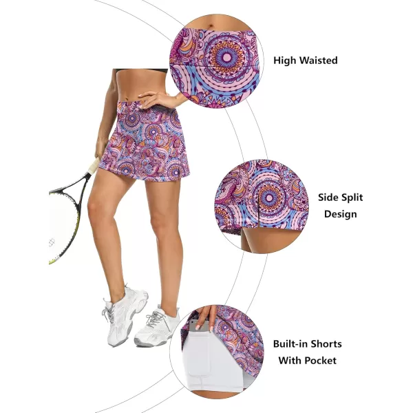 LouKeith Tennis Skirts for Women Golf Athletic Activewear Skorts Mini Summer Workout Running Shorts with PocketsPattern 9bohemian