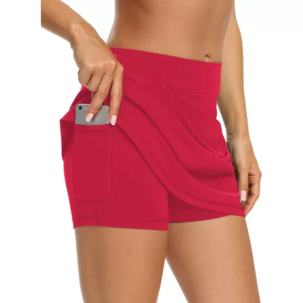 LouKeith Tennis Skirts for Women Golf Athletic Activewear Skorts Mini Summer Workout Running Shorts with PocketsRed