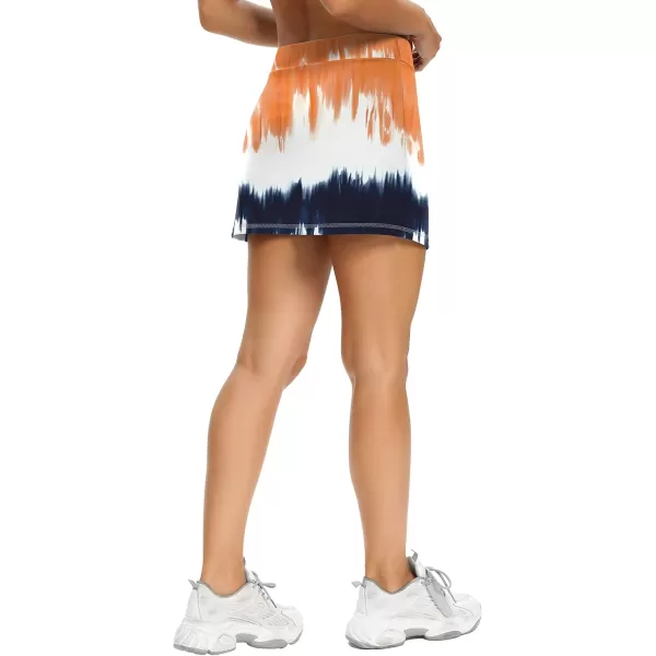 LouKeith Tennis Skirts for Women Golf Athletic Activewear Skorts Mini Summer Workout Running Shorts with PocketsTie Dye1orange Navy
