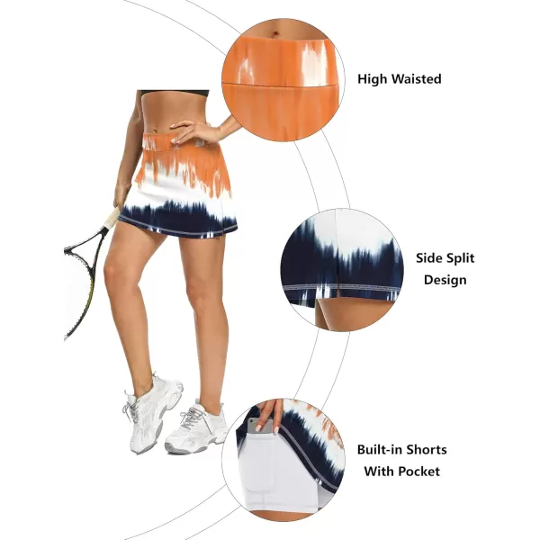 LouKeith Tennis Skirts for Women Golf Athletic Activewear Skorts Mini Summer Workout Running Shorts with PocketsTie Dye1orange Navy