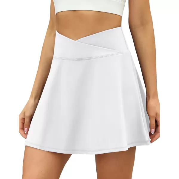 LouKeith Tennis Skirts for Women Pleated Crossover High Waisted Athletic Workout Golf Skorts Skirts with Shorts Pocket2white