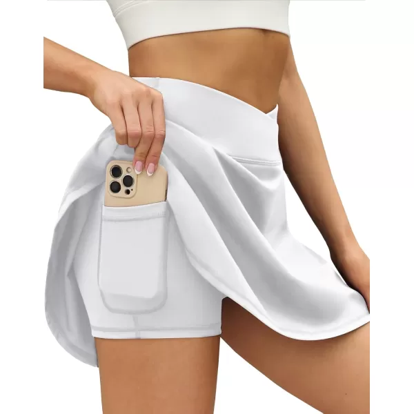 LouKeith Tennis Skirts for Women Pleated Crossover High Waisted Athletic Workout Golf Skorts Skirts with Shorts Pocket2white