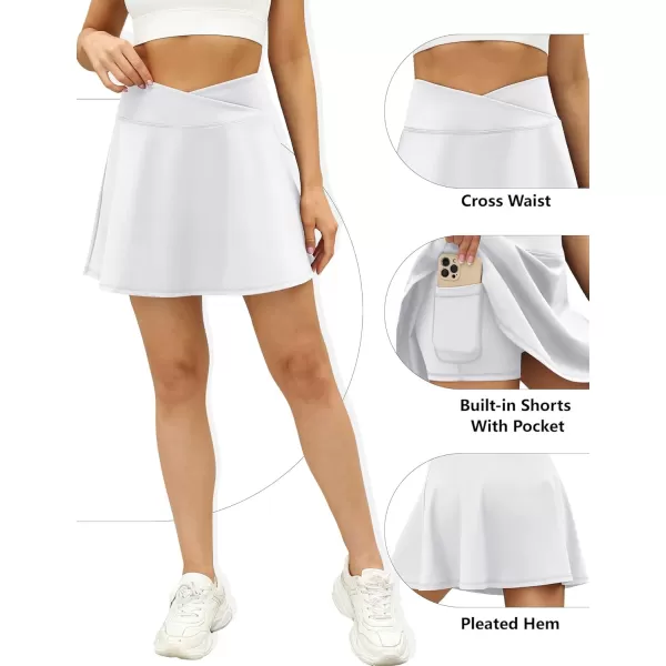 LouKeith Tennis Skirts for Women Pleated Crossover High Waisted Athletic Workout Golf Skorts Skirts with Shorts Pocket2white