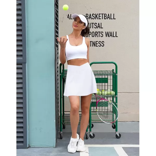 LouKeith Tennis Skirts for Women Pleated Crossover High Waisted Athletic Workout Golf Skorts Skirts with Shorts Pocket2white