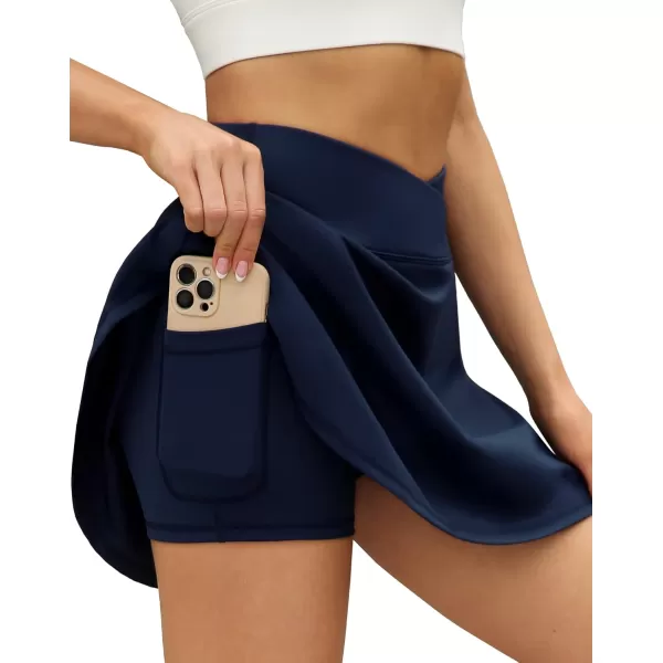 LouKeith Tennis Skirts for Women Pleated Crossover High Waisted Athletic Workout Golf Skorts Skirts with Shorts Pocket3navy