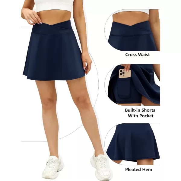 LouKeith Tennis Skirts for Women Pleated Crossover High Waisted Athletic Workout Golf Skorts Skirts with Shorts Pocket3navy