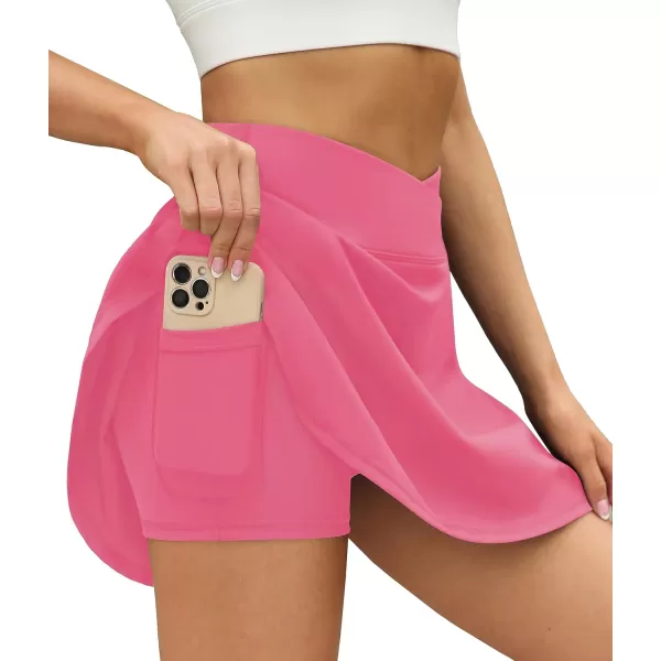 LouKeith Tennis Skirts for Women Pleated Crossover High Waisted Athletic Workout Golf Skorts Skirts with Shorts Pocket4pink