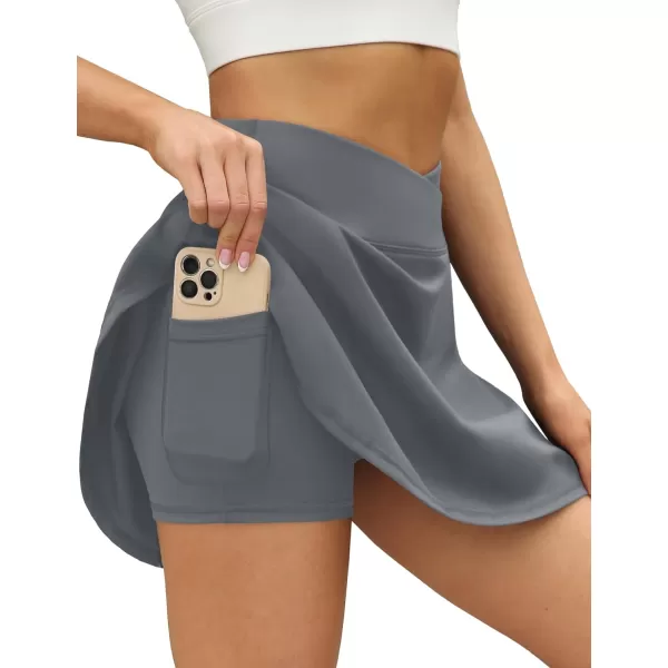 LouKeith Tennis Skirts for Women Pleated Crossover High Waisted Athletic Workout Golf Skorts Skirts with Shorts Pocket6gray