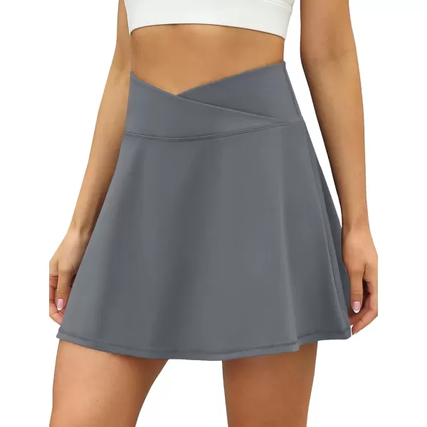 LouKeith Tennis Skirts for Women Pleated Crossover High Waisted Athletic Workout Golf Skorts Skirts with Shorts Pocket6gray