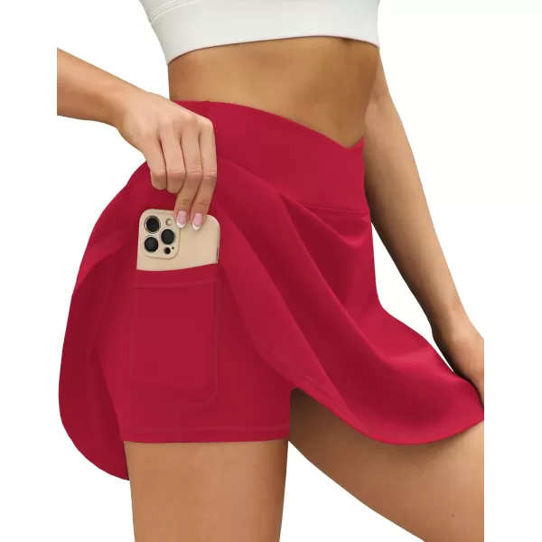 LouKeith Tennis Skirts for Women Pleated Crossover High Waisted Athletic Workout Golf Skorts Skirts with Shorts Pocket8red