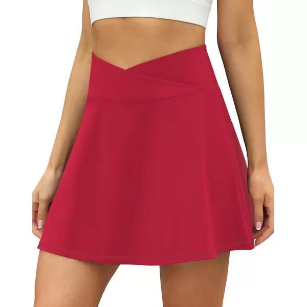 LouKeith Tennis Skirts for Women Pleated Crossover High Waisted Athletic Workout Golf Skorts Skirts with Shorts Pocket8red
