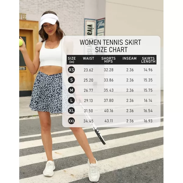 LouKeith Tennis Skirts for Women Pleated Crossover High Waisted Athletic Workout Golf Skorts Skirts with Shorts PocketPattern1white Leaves