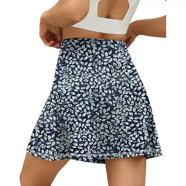 LouKeith Tennis Skirts for Women Pleated Crossover High Waisted Athletic Workout Golf Skorts Skirts with Shorts PocketPattern1white Leaves