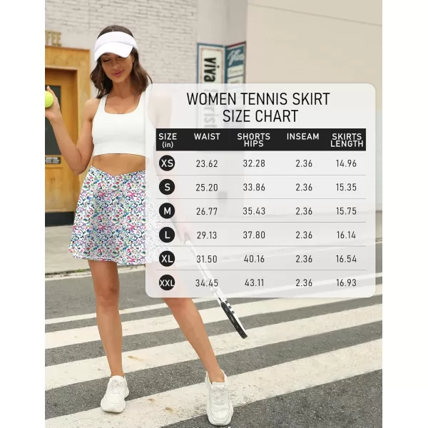 LouKeith Tennis Skirts for Women Pleated Crossover High Waisted Athletic Workout Golf Skorts Skirts with Shorts PocketPattern2boho Flowers