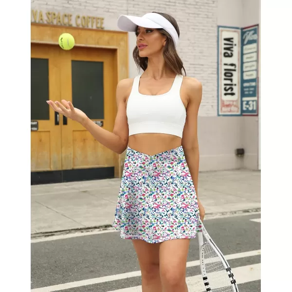 LouKeith Tennis Skirts for Women Pleated Crossover High Waisted Athletic Workout Golf Skorts Skirts with Shorts PocketPattern2boho Flowers