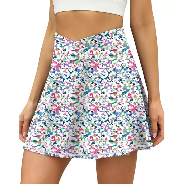 LouKeith Tennis Skirts for Women Pleated Crossover High Waisted Athletic Workout Golf Skorts Skirts with Shorts PocketPattern2boho Flowers