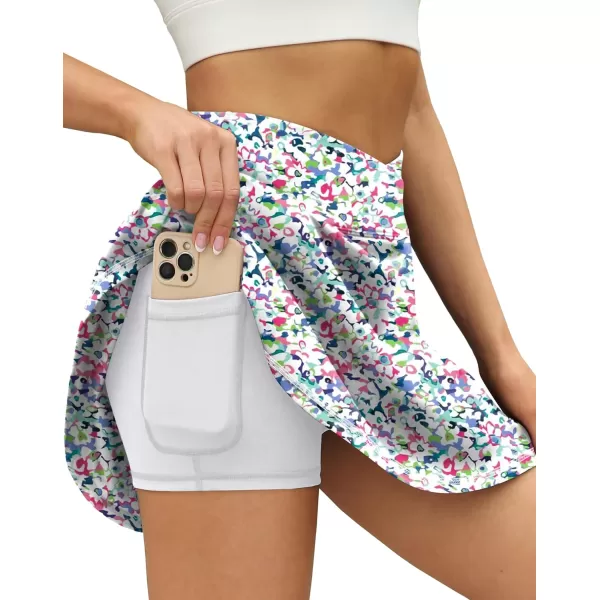LouKeith Tennis Skirts for Women Pleated Crossover High Waisted Athletic Workout Golf Skorts Skirts with Shorts PocketPattern2boho Flowers