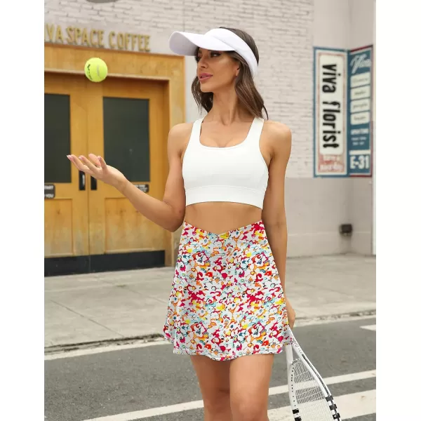 LouKeith Tennis Skirts for Women Pleated Crossover High Waisted Athletic Workout Golf Skorts Skirts with Shorts PocketPattern3tiny Flowers