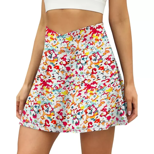 LouKeith Tennis Skirts for Women Pleated Crossover High Waisted Athletic Workout Golf Skorts Skirts with Shorts PocketPattern3tiny Flowers
