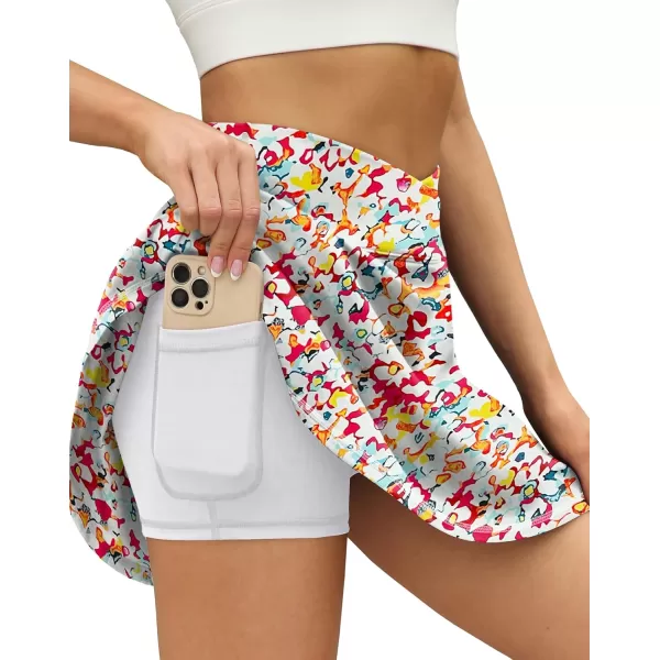 LouKeith Tennis Skirts for Women Pleated Crossover High Waisted Athletic Workout Golf Skorts Skirts with Shorts PocketPattern3tiny Flowers