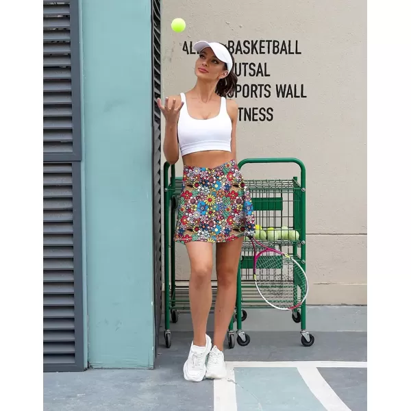 LouKeith Tennis Skirts for Women Pleated Crossover High Waisted Athletic Workout Golf Skorts Skirts with Shorts PocketPattern4colorful Flowers